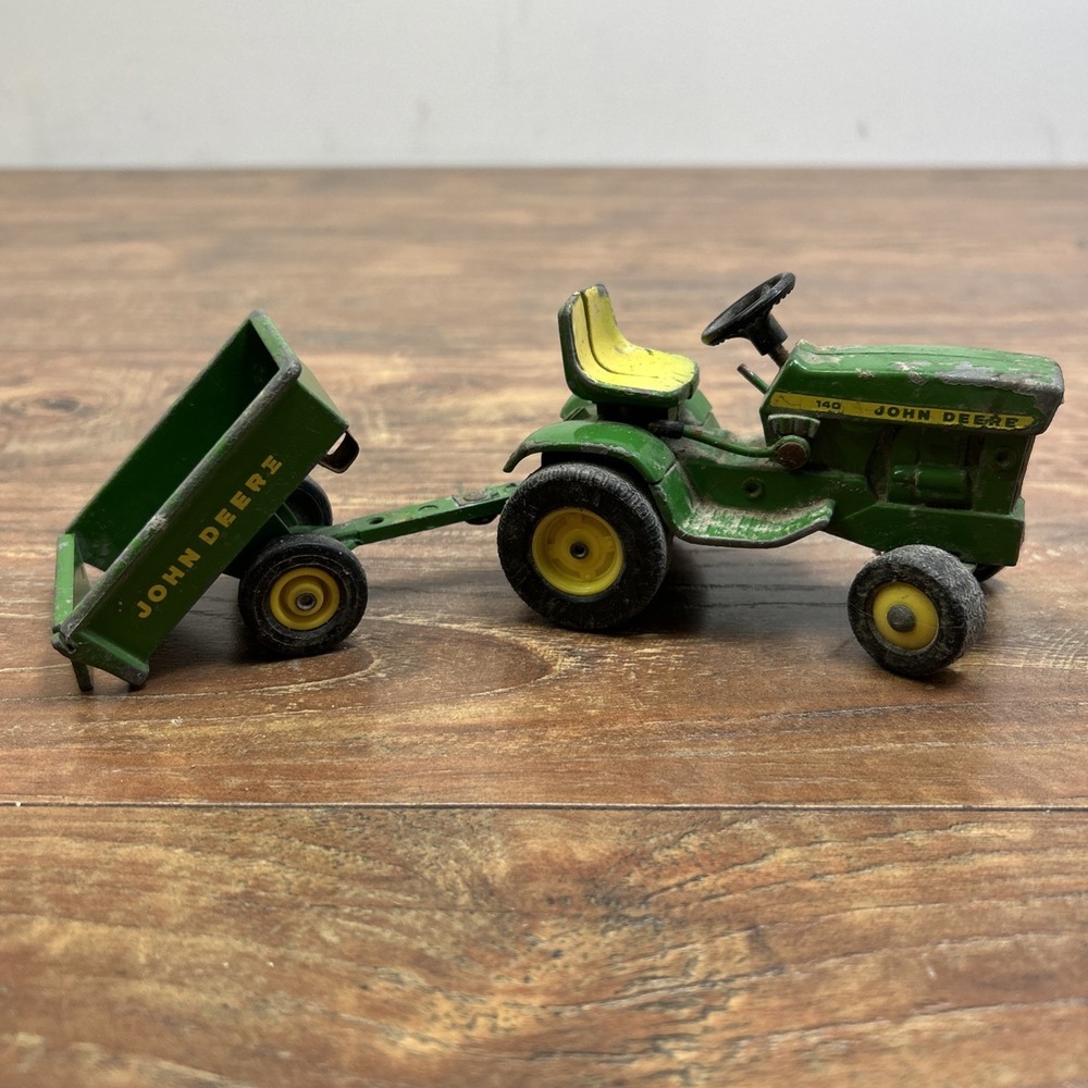 Vintage 1960's 70's Ertl John Deere 140 Lawn Garden Tractor W/ Dump Cart 1:16